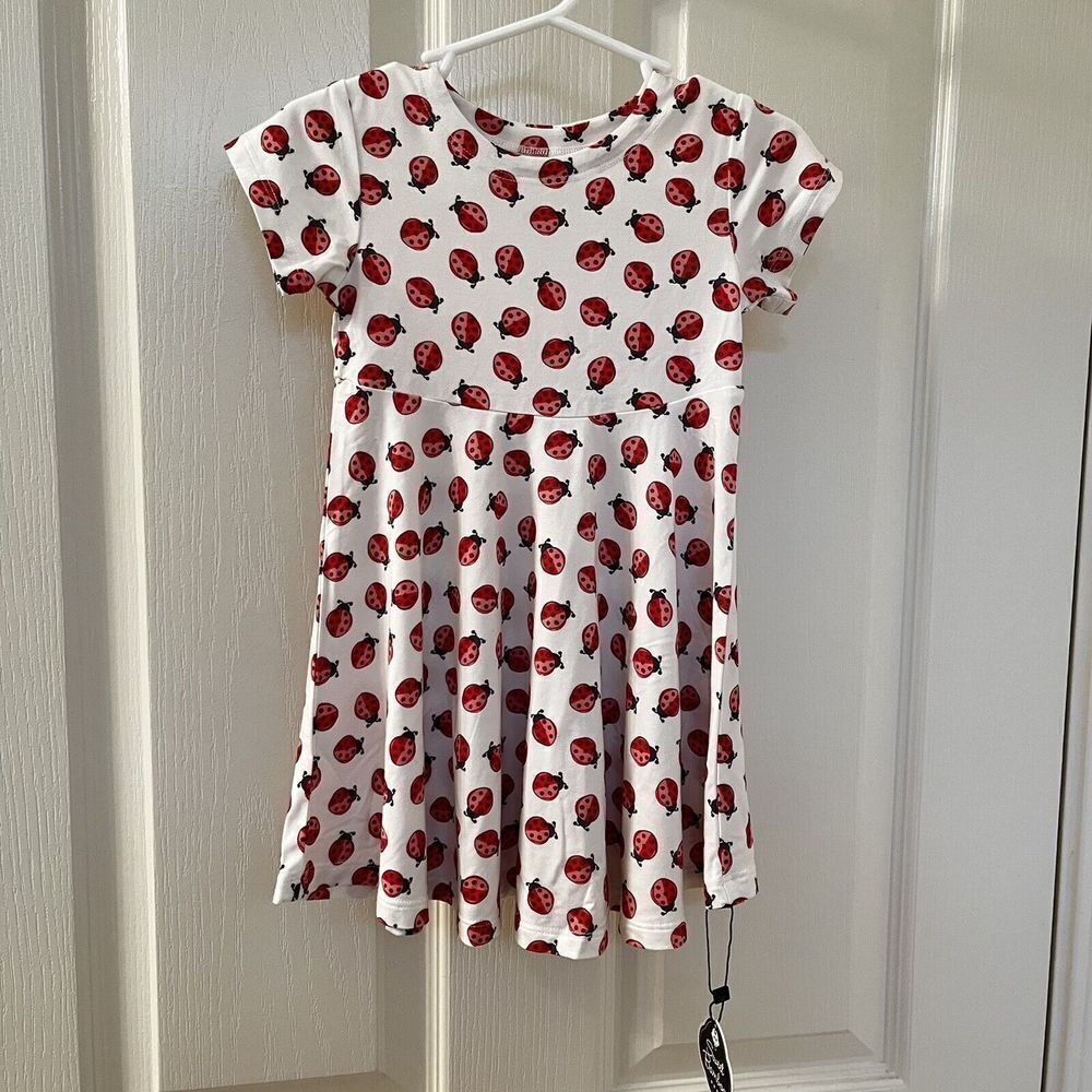 Sweet Bamboo Ladybug Swirly Short Sleeve Dress Girls Size 18-24 Months NWT